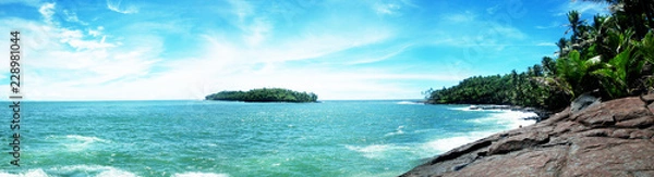 Fototapeta view from Royal island to the Devil's island in French Guiana. Tropical  beach adventure concept.