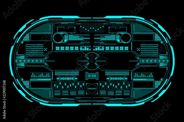 Fototapeta HUD Futuristic Technology Interface Elements Panel Vector. Abstract Virtual Cyber Object Pack For Game App UI Illustration.