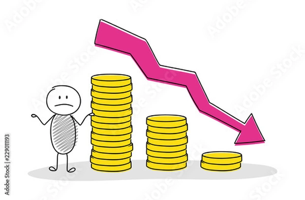 Fototapeta Business pictogram with cartoon stickman showing money graph. Vector.