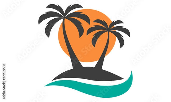 Fototapeta Palm Tree, Sun and Island Vector