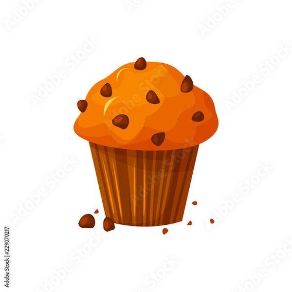Obraz Vector cartoon style illustration of sweet cupcake. Delicious sweet dessert. Muffin isolated on white background.
