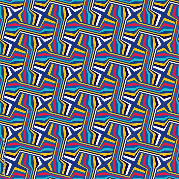 Fototapeta Abstract seamless pattern. Optical illusion of volume and movement of geometric shapes.