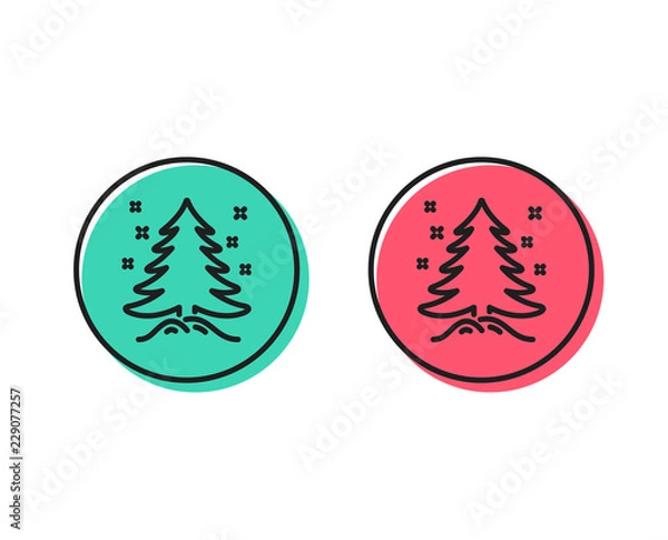 Fototapeta Christmas tree present line icon. New year spruce sign. Fir-tree symbol. Positive and negative circle buttons concept. Good or bad symbols. Christmas tree Vector
