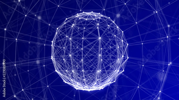 Obraz Blue Plexus Sphere Wire-frame Technology Background