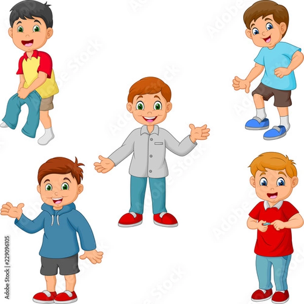 Fototapeta Happy little boys with different activities