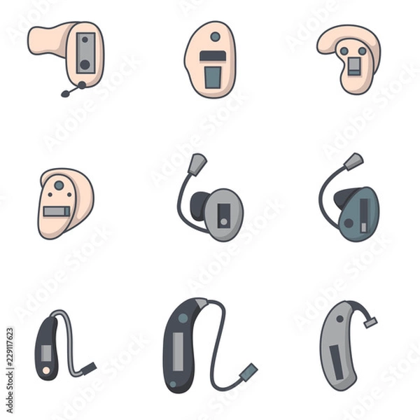 Obraz Vector set with flat line hearing aids icons