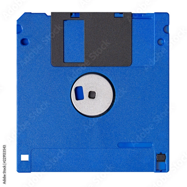 Fototapeta Standard blue floppy disk isolated on white background. Backside view.