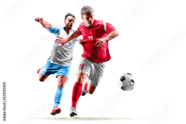 Obraz caucasian soccer players isolated on white background