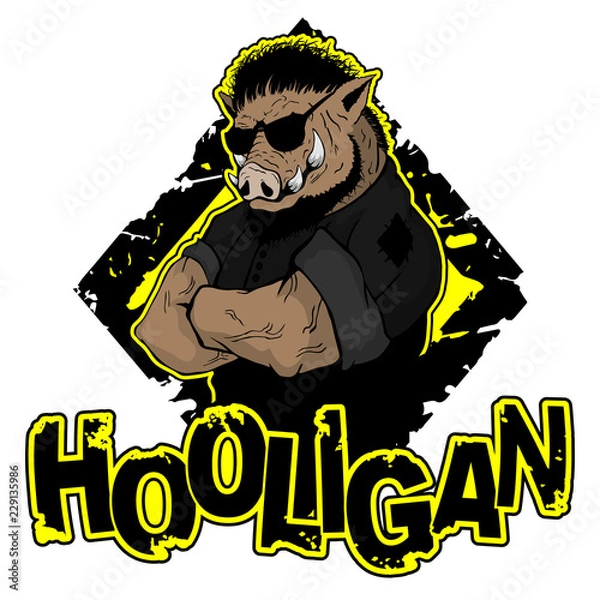 Fototapeta print on T-shirt "hooligan" with a boar image. Vector illustration