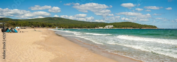 Fototapeta Beautiful beach Dunes on the Black Sea in Bulgaria near Sozopol. Panorama of a beautiful seashore on a sunny summer day.