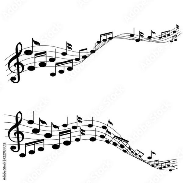 Fototapeta Music Notes with G-clef on Line Wave Background