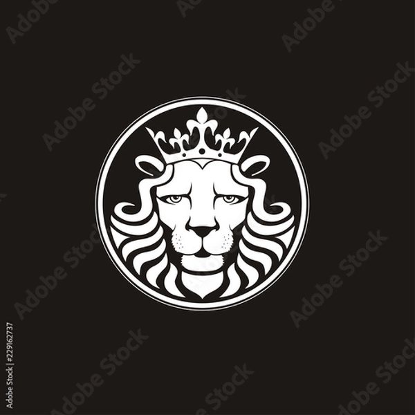 Fototapeta Lion logo. Lion head with crown - vector illustration, emblem design. Universal company symbol.