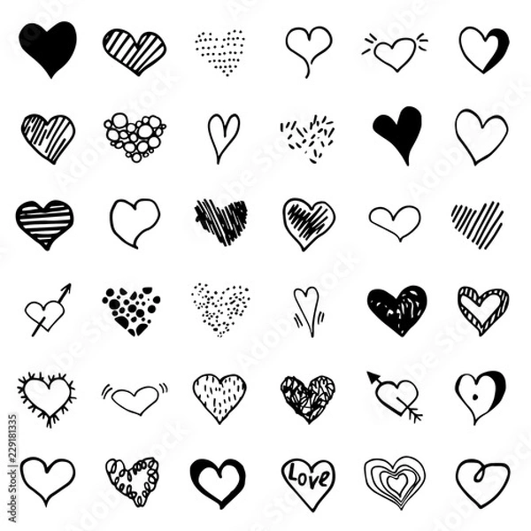 Obraz Big vector doodle heart set