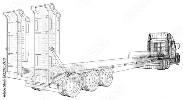 Obraz Car Delivery Semi Truck Trailer. Wire-frame. EPS10 format. Vector rendering of 3d.