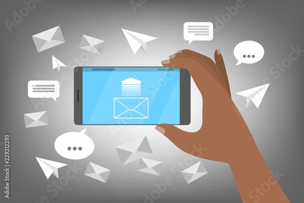 Fototapeta Hand holding mobile phone with envelope on the screen