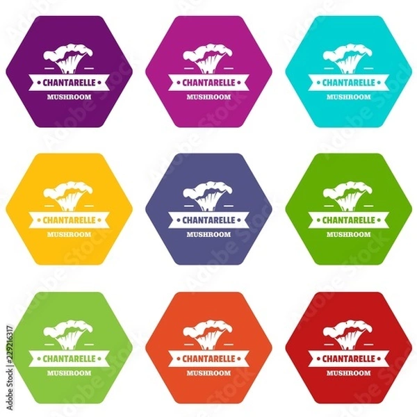 Fototapeta Mushroom chantarelle icons 9 set coloful isolated on white for web