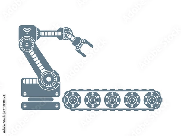 Obraz Industrial robot and conveyor belt vector illustration
