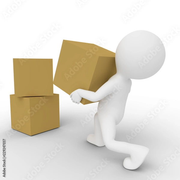 Fototapeta 3D man lifting and moving boxes