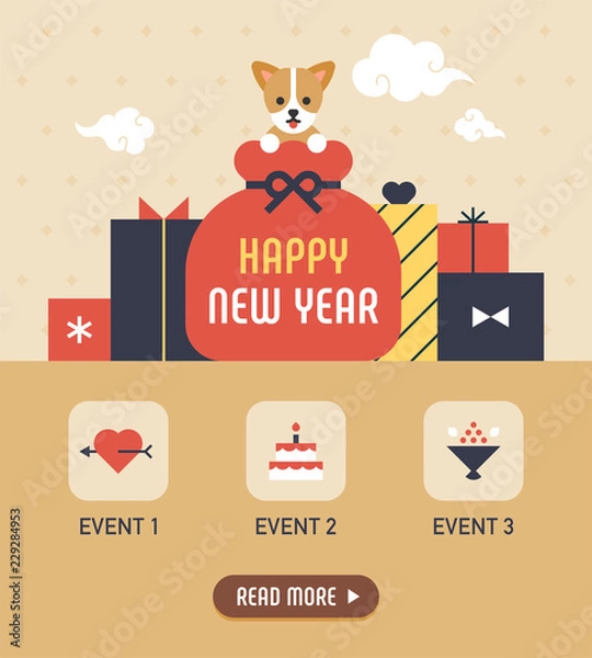 Fototapeta happy new year gift event web template. flat design style vector graphic illustration.