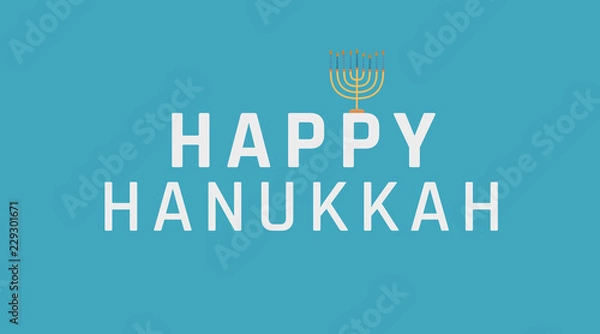 Fototapeta Hanukkah holiday greeting with menorah icon and english text