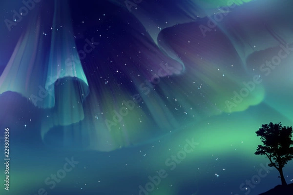 Obraz Aurora Borealis – Minimalist Night Sky Landscape 