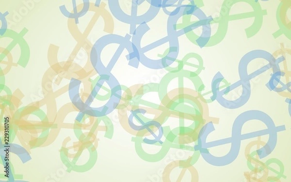 Fototapeta Multicolored translucent dollar signs on white background. Green tones. 3D illustration