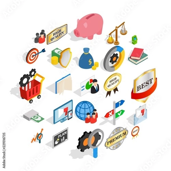Fototapeta Bank icons set. Isometric set of 25 bank vector icons for web isolated on white background