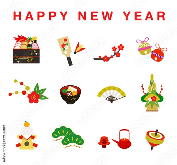 Fototapeta 正月料理 年賀状 イラストセット