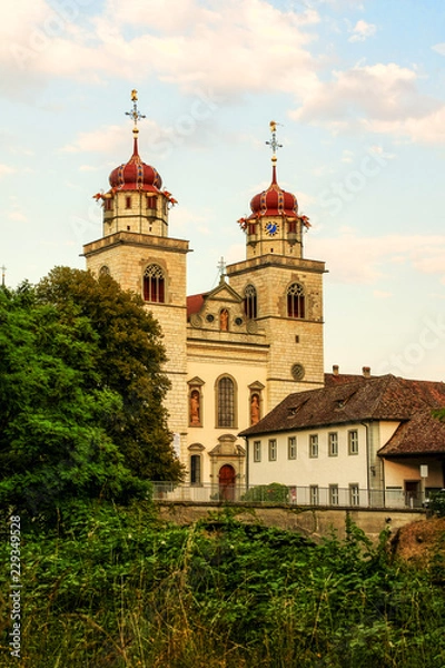 Obraz Catholic Monastery, Rheinau, Switzerland at the sunset hours (HDR version)