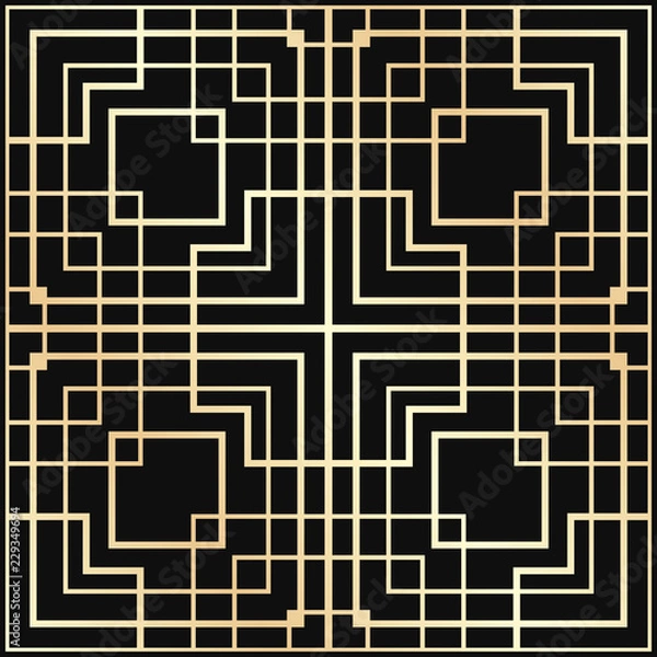 Fototapeta Vector geometric ornament in Art Deco style. Square abstract element for design. Light golden lined shape.