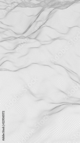 Fototapeta Abstract landscape on a white background. Cyberspace grid. Hi-tech network. 3d technology illustration