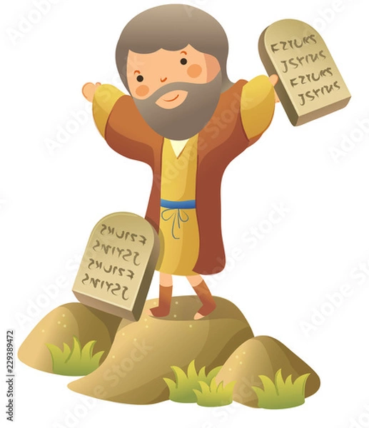 Fototapeta Moses standing and holding ten commandments