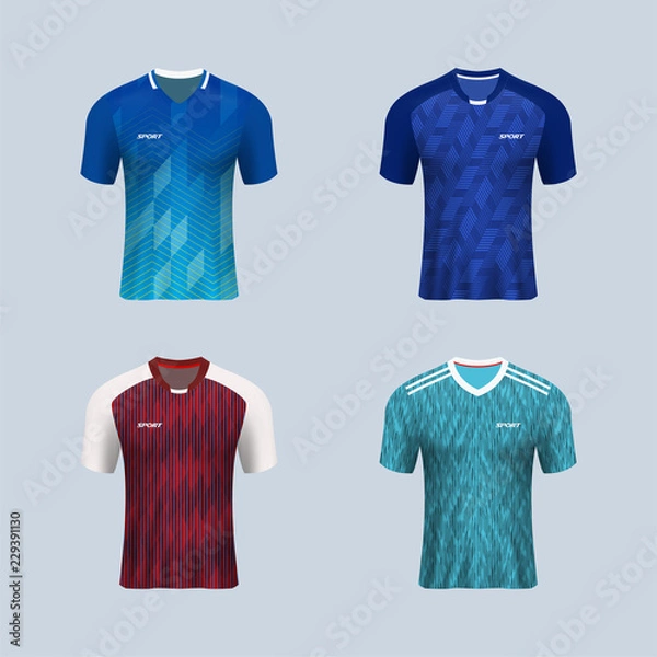 Fototapeta set of 3D realistic mock up of front of  soccer jersey shirt