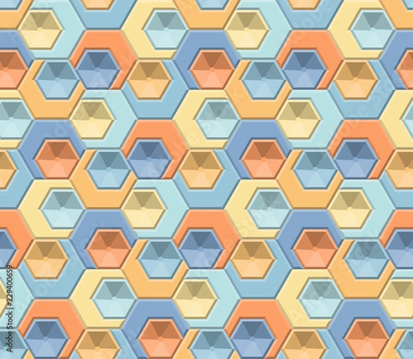 Fototapeta Hexagons and Triangles Seamless Pattern. Vector Geometric Abstract Background