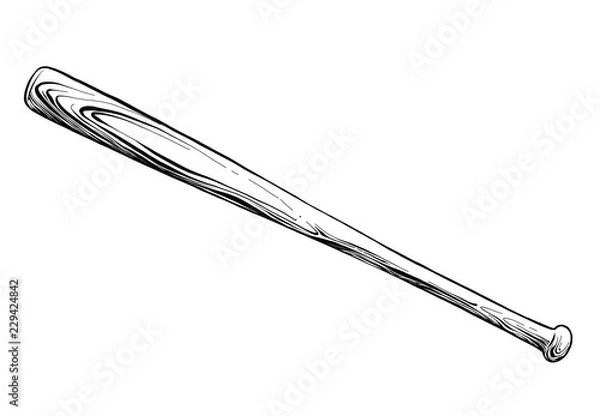 Fototapeta Hand drawn sketch of baseball bat in black isolated on white background. Detailed vintage style drawing, for posters, decoration and print.. Vector illustration