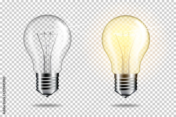 Obraz Transparent realistic light bulb, isolated.
