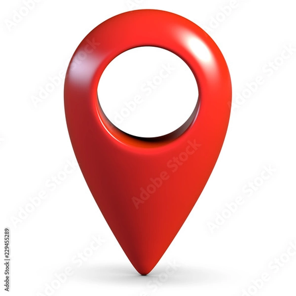Obraz Red glossy 3d map geo pin on white background with shadow
