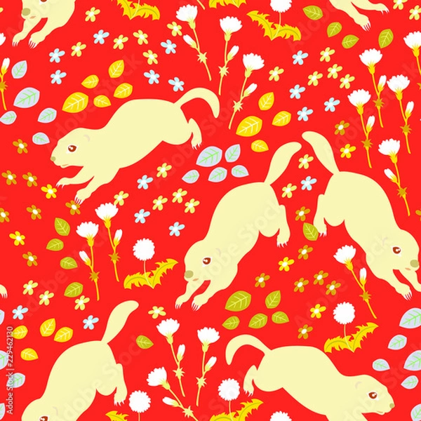 Fototapeta seamless Spermophilus pattern with flower ornament. suitable for kidswear, clothing and decoration