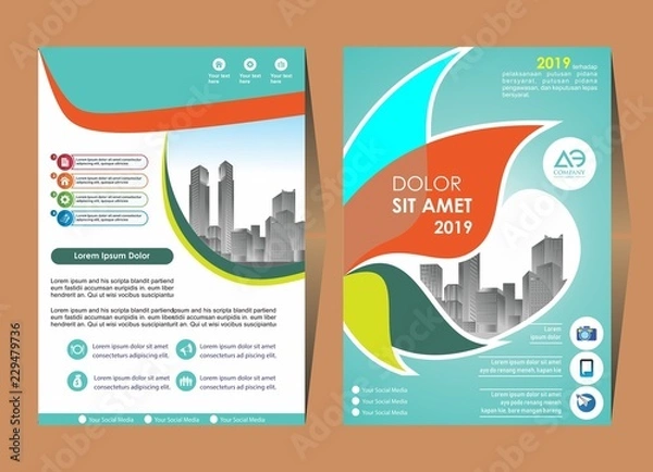 Fototapeta Business Brochure Background Design Template, Flyer Layout, Poster, Magazine, Annual Report, Book, Booklet with building image.Size A4 Vector illustration
