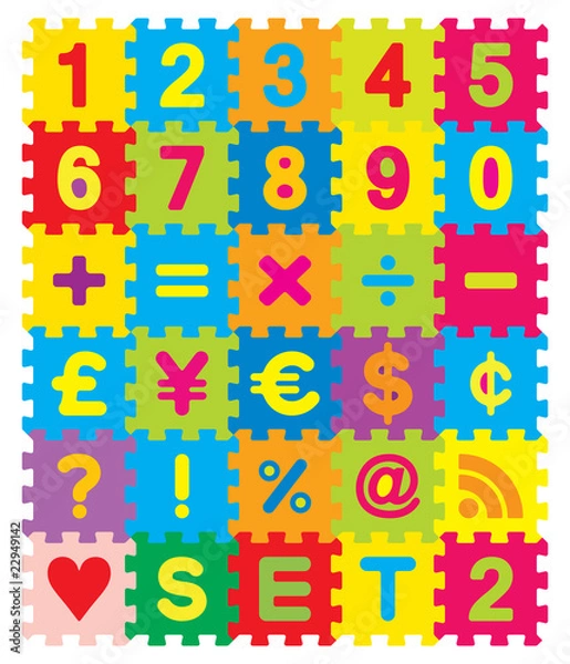 Obraz Vector Number, Maths and Symbols Puzzle Set