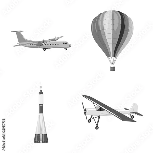 Fototapeta Vector design of plane and transport sign. Collection of plane and sky vector icon for stock.