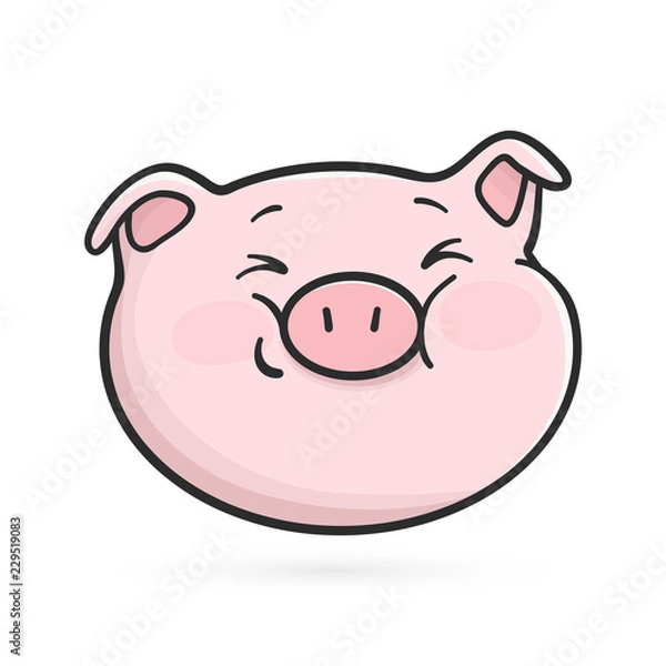 Obraz Emoticon icon with squinting eyes. Cute emoji pig is squinting.