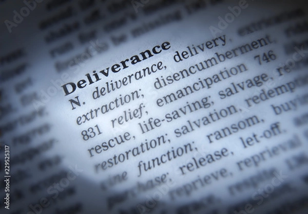 Fototapeta DICTIONARY PAGE SHOWING DEFINITION OF THE WORD DELIVERANCE