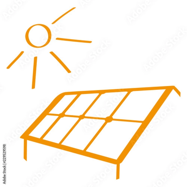 Fototapeta Handgezeichnete Solaranlage in orange