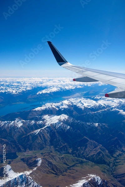 Obraz Mountains in the Southern Alps in New Zealand's South Island, aerial view from commercial airplane