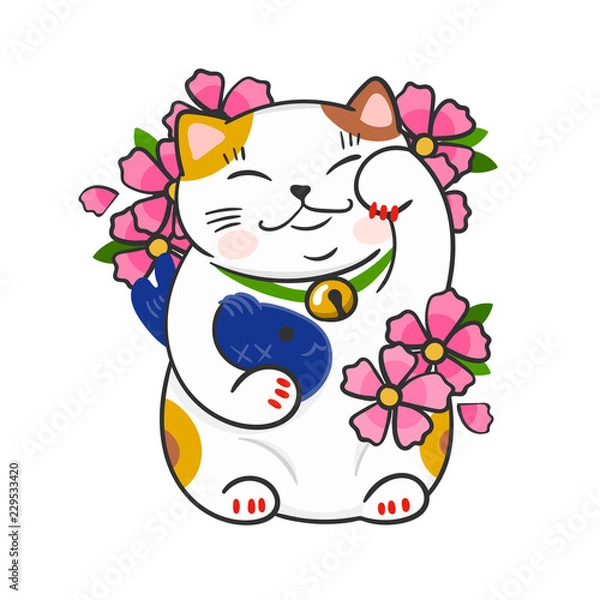 Obraz Cute maneki neko. Hand drawn vector illustration