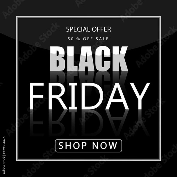 Fototapeta Black friday sale banner over black background. Red blot with text on black background. Black friday logo for banners, web pages, brochure layouts, headlines and flyers, design. Vector illustration.