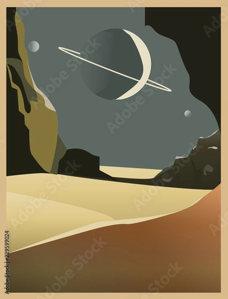 Fototapeta space, view from the planet retro drawing