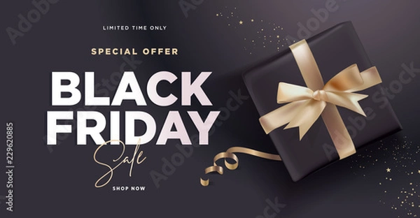 Obraz Black Friday sale banner. Social media vector illustration template for website and mobile website development, email and newsletter design, marketing material.