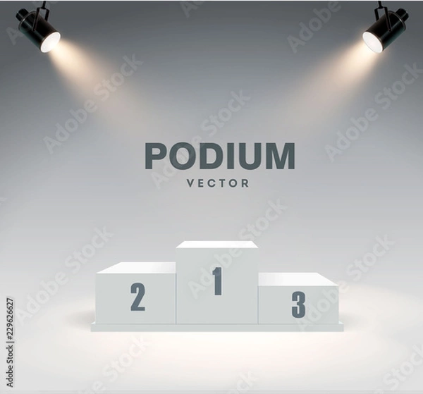 Fototapeta Round podium illuminated by searchlights. Stock vector illustration.